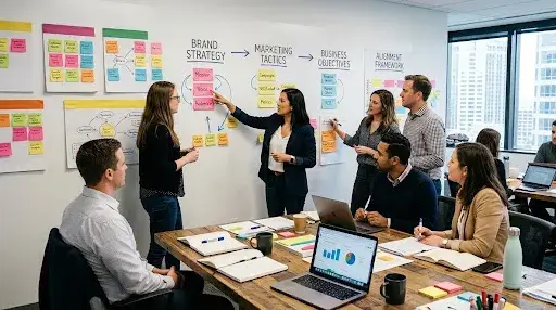 Team workshop focused on aligning brand strategy, marketing, and business objectives