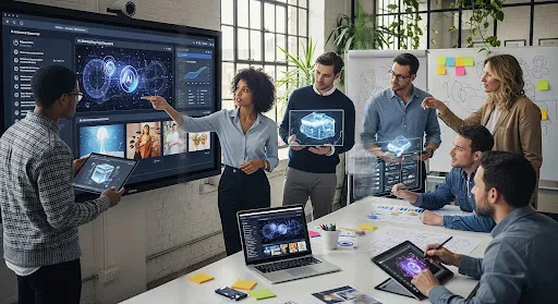 Creative agency team using AI tools to accelerate campaign development